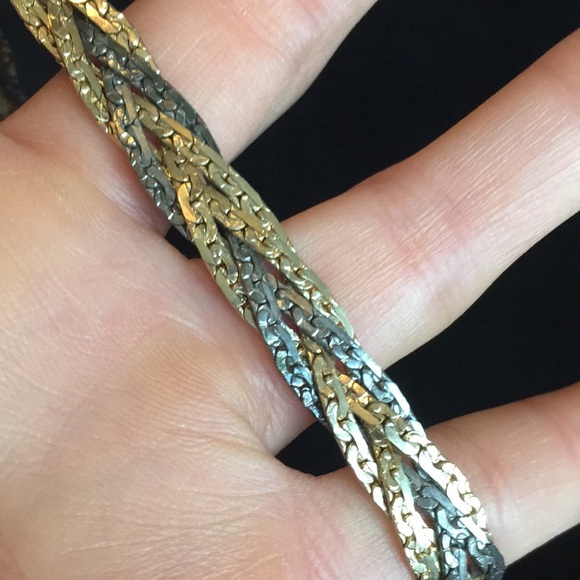 Crown Logo USA Gunmetal Silver and Gold Toned Thick Chain Necklace - Picture 7 of 13